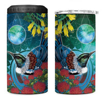 New Zealand Tui Bird 4 in 1 Can Cooler Tumbler Maori Koru With Pohutukawa Galaxy Style LT05 One Size: 16 oz Blue - Polynesian Pride