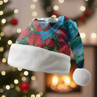 New Zealand Tui Bird Christmas Santa Hat Maori Koru With Pohutukawa Galaxy Style LT05 Without Fur Blue - Polynesian Pride