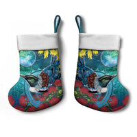 New Zealand Tui Bird Christmas Stocking Maori Koru With Pohutukawa Galaxy Style LT05 - Polynesian Pride
