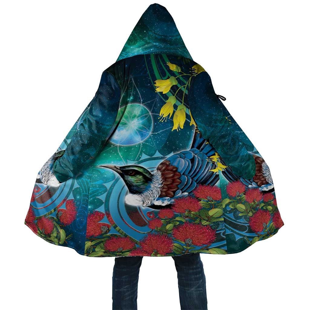 New Zealand Tui Bird Cloak Maori Koru With Pohutukawa Galaxy Style - Polynesian Pride