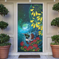 New Zealand Tui Bird Door Cover Maori Koru With Pohutukawa Galaxy Style LT05 Blue - Polynesian Pride