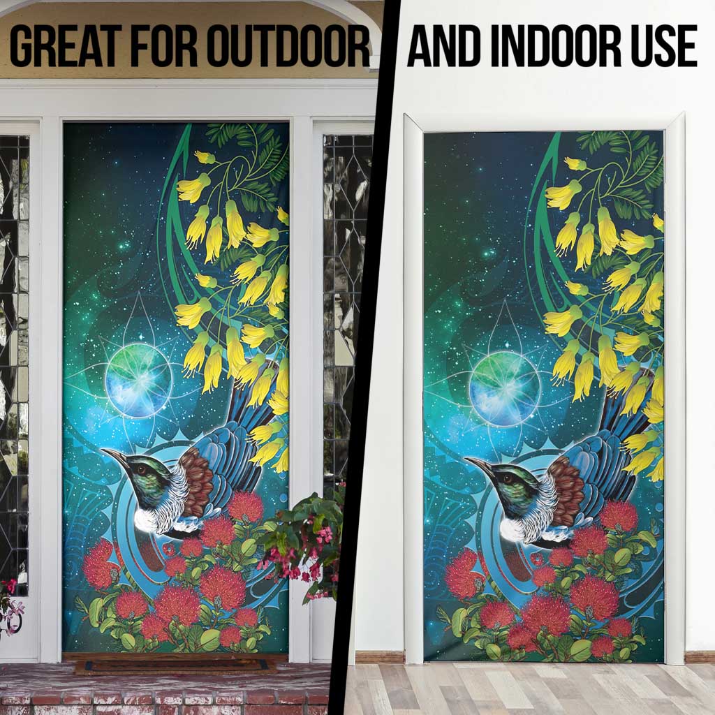 New Zealand Tui Bird Door Cover Maori Koru With Pohutukawa Galaxy Style LT05 - Polynesian Pride