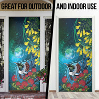 New Zealand Tui Bird Door Cover Maori Koru With Pohutukawa Galaxy Style LT05 - Polynesian Pride