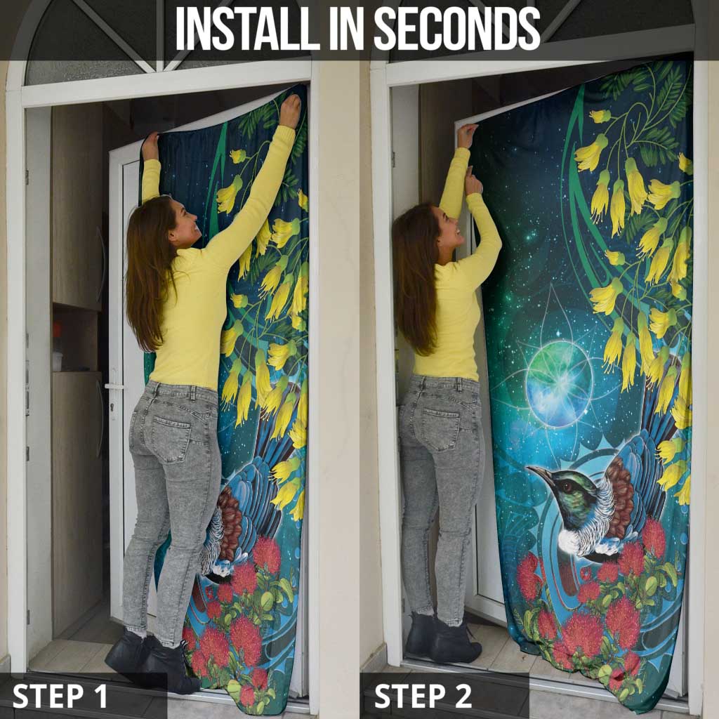 New Zealand Tui Bird Door Cover Maori Koru With Pohutukawa Galaxy Style LT05 - Polynesian Pride