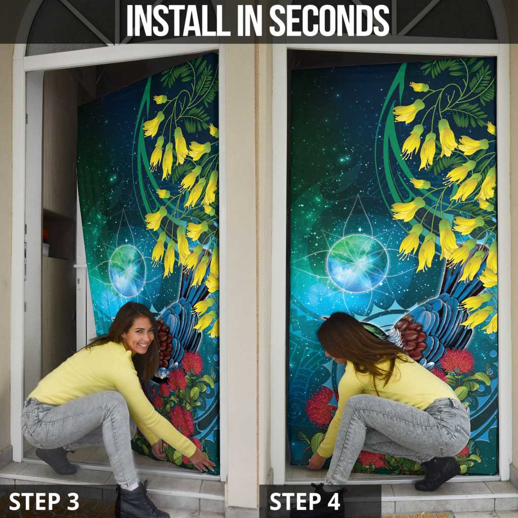 New Zealand Tui Bird Door Cover Maori Koru With Pohutukawa Galaxy Style LT05 - Polynesian Pride
