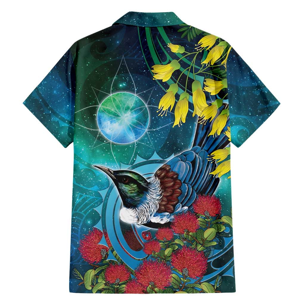 New Zealand Tui Bird Family Matching Mermaid Dress and Hawaiian Shirt Maori Koru With Pohutukawa Galaxy Style LT05 - Polynesian Pride