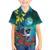 New Zealand Tui Bird Family Matching Mermaid Dress and Hawaiian Shirt Maori Koru With Pohutukawa Galaxy Style LT05 - Polynesian Pride