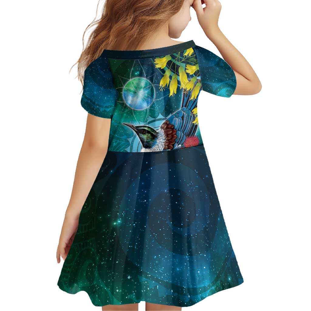 New Zealand Tui Bird Family Matching Off Shoulder Maxi Dress and Hawaiian Shirt Maori Koru With Pohutukawa Galaxy Style LT05 - Polynesian Pride