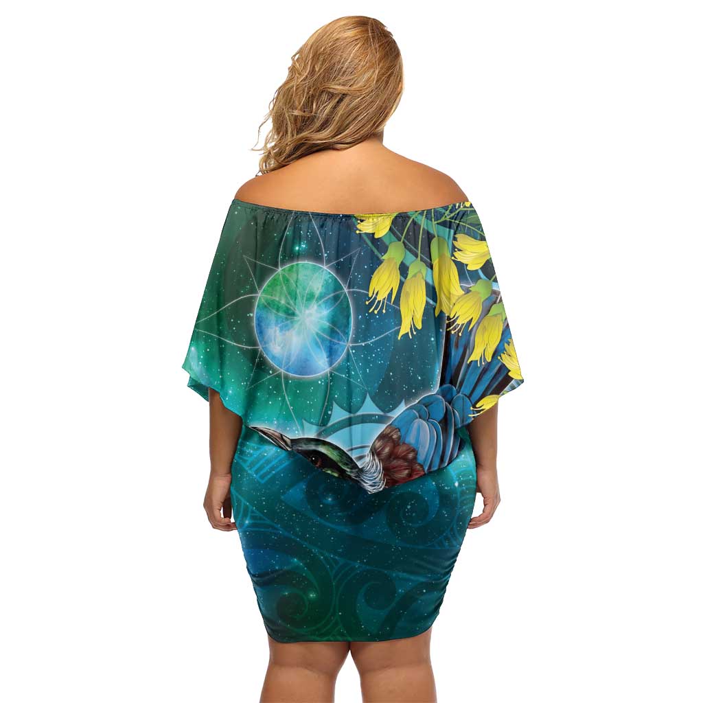 New Zealand Tui Bird Family Matching Off Shoulder Short Dress and Hawaiian Shirt Maori Koru With Pohutukawa Galaxy Style LT05 - Polynesian Pride