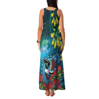 New Zealand Tui Bird Family Matching Tank Maxi Dress and Hawaiian Shirt Maori Koru With Pohutukawa Galaxy Style LT05 - Polynesian Pride
