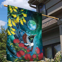 New Zealand Tui Bird Garden Flag Maori Koru With Pohutukawa Galaxy Style LT05 - Polynesian Pride