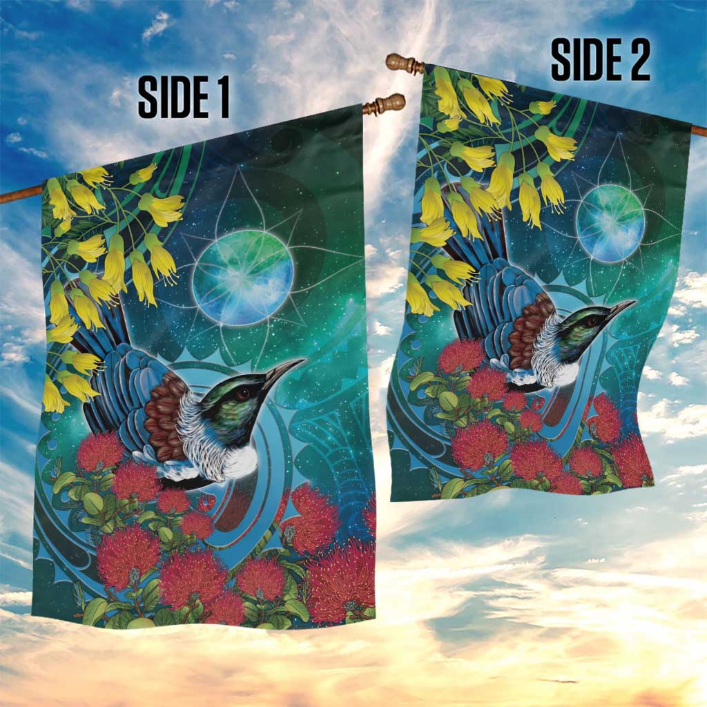 New Zealand Tui Bird Garden Flag Maori Koru With Pohutukawa Galaxy Style LT05 - Polynesian Pride