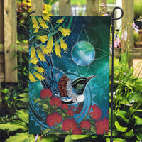 New Zealand Tui Bird Garden Flag Maori Koru With Pohutukawa Galaxy Style LT05 Garden Flag Blue - Polynesian Pride