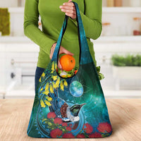 New Zealand Tui Bird Grocery Bag Maori Koru With Pohutukawa Galaxy Style LT05 - Polynesian Pride