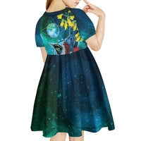 New Zealand Tui Bird Kid Short Sleeve Dress Maori Koru With Pohutukawa Galaxy Style LT05 - Polynesian Pride