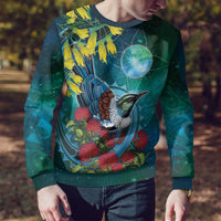 New Zealand Tui Bird Ugly Christmas Sweater Maori Koru With Pohutukawa Galaxy Style LT05 - Polynesian Pride