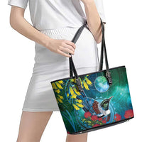 New Zealand Tui Bird Leather Tote Bag Maori Koru With Pohutukawa Galaxy Style LT05 - Polynesian Pride