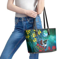 New Zealand Tui Bird Leather Tote Bag Maori Koru With Pohutukawa Galaxy Style LT05 - Polynesian Pride