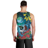 New Zealand Tui Bird Men Tank Top Maori Koru With Pohutukawa Galaxy Style LT05 - Polynesian Pride