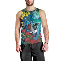 New Zealand Tui Bird Men Tank Top Maori Koru With Pohutukawa Galaxy Style LT05 - Polynesian Pride