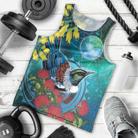 New Zealand Tui Bird Men Tank Top Maori Koru With Pohutukawa Galaxy Style LT05 - Polynesian Pride