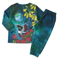 New Zealand Tui Bird Christmas Pajama Set Maori Koru With Pohutukawa Galaxy Style LT05 - Polynesian Pride