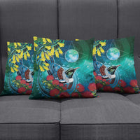 New Zealand Tui Bird Pillow Cover Maori Koru With Pohutukawa Galaxy Style LT05 - Polynesian Pride