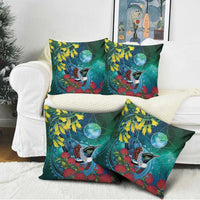 New Zealand Tui Bird Pillow Cover Maori Koru With Pohutukawa Galaxy Style LT05 - Polynesian Pride
