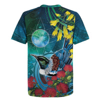 New Zealand Tui Bird Rugby Jersey Maori Koru With Pohutukawa Galaxy Style LT05 - Polynesian Pride