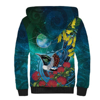 New Zealand Tui Bird Sherpa Hoodie Maori Koru With Pohutukawa Galaxy Style LT05 - Polynesian Pride