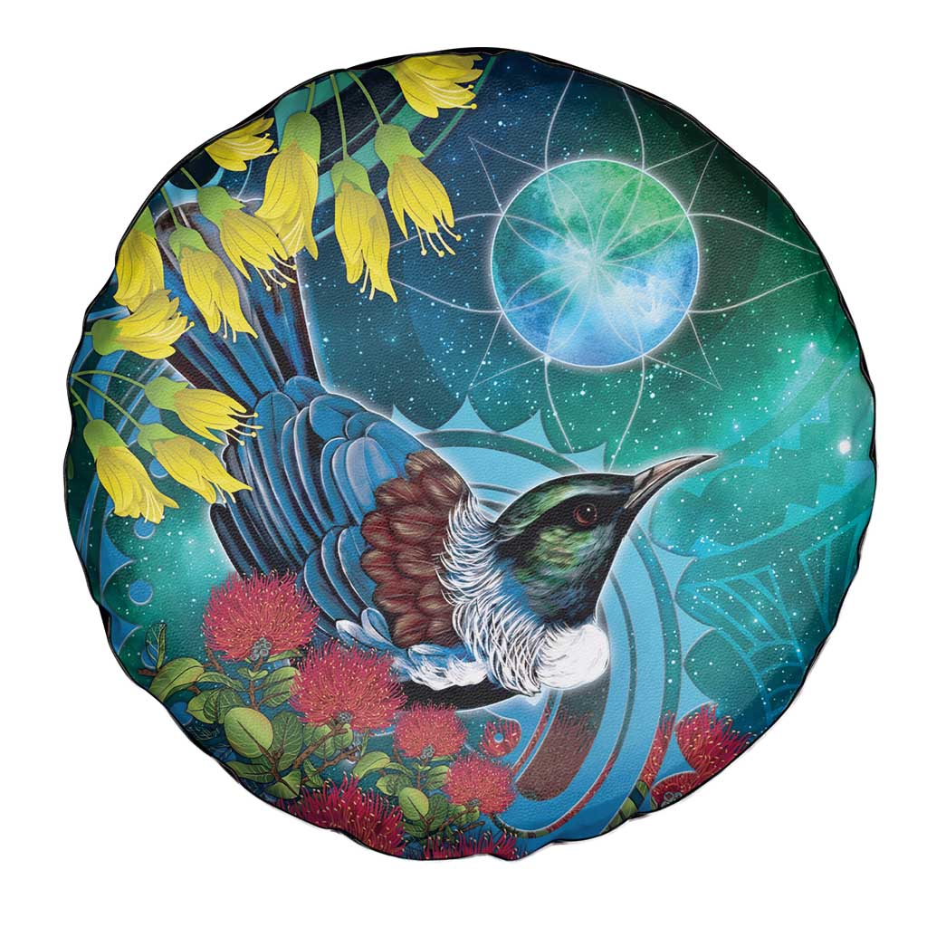 New Zealand Tui Bird Spare Tire Cover Maori Koru With Pohutukawa Galaxy Style LT05 - Polynesian Pride