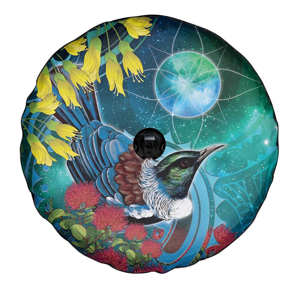 New Zealand Tui Bird Spare Tire Cover Maori Koru With Pohutukawa Galaxy Style LT05 - Polynesian Pride