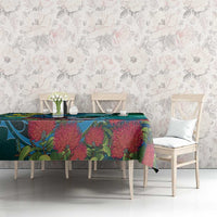 New Zealand Tui Bird Tablecloth Maori Koru With Pohutukawa Galaxy Style - Polynesian Pride