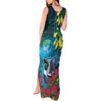 New Zealand Tui Bird Tank Maxi Dress Maori Koru With Pohutukawa Galaxy Style LT05 - Polynesian Pride