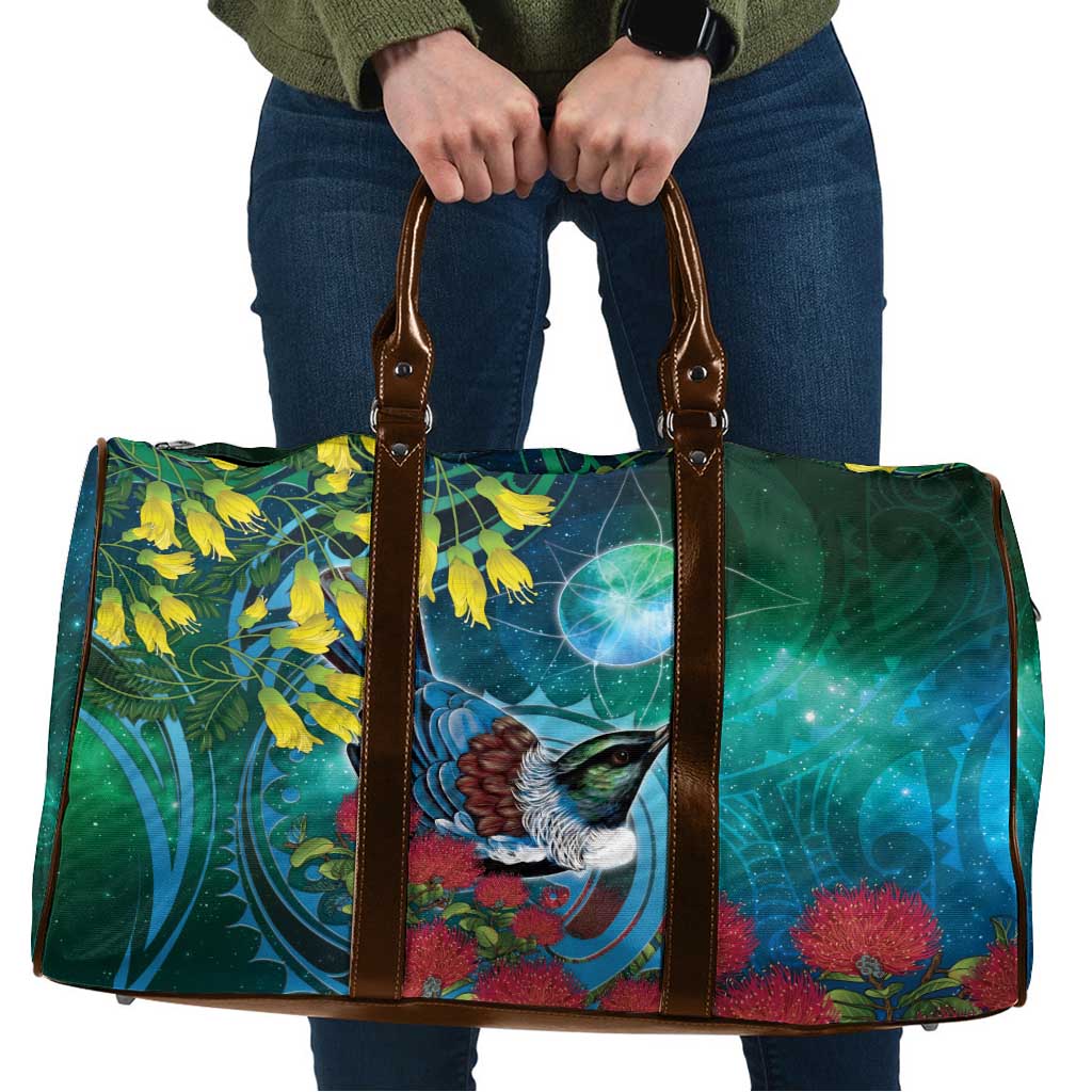New Zealand Tui Bird Travel Bag Maori Koru With Pohutukawa Galaxy Style LT05 Blue - Polynesian Pride