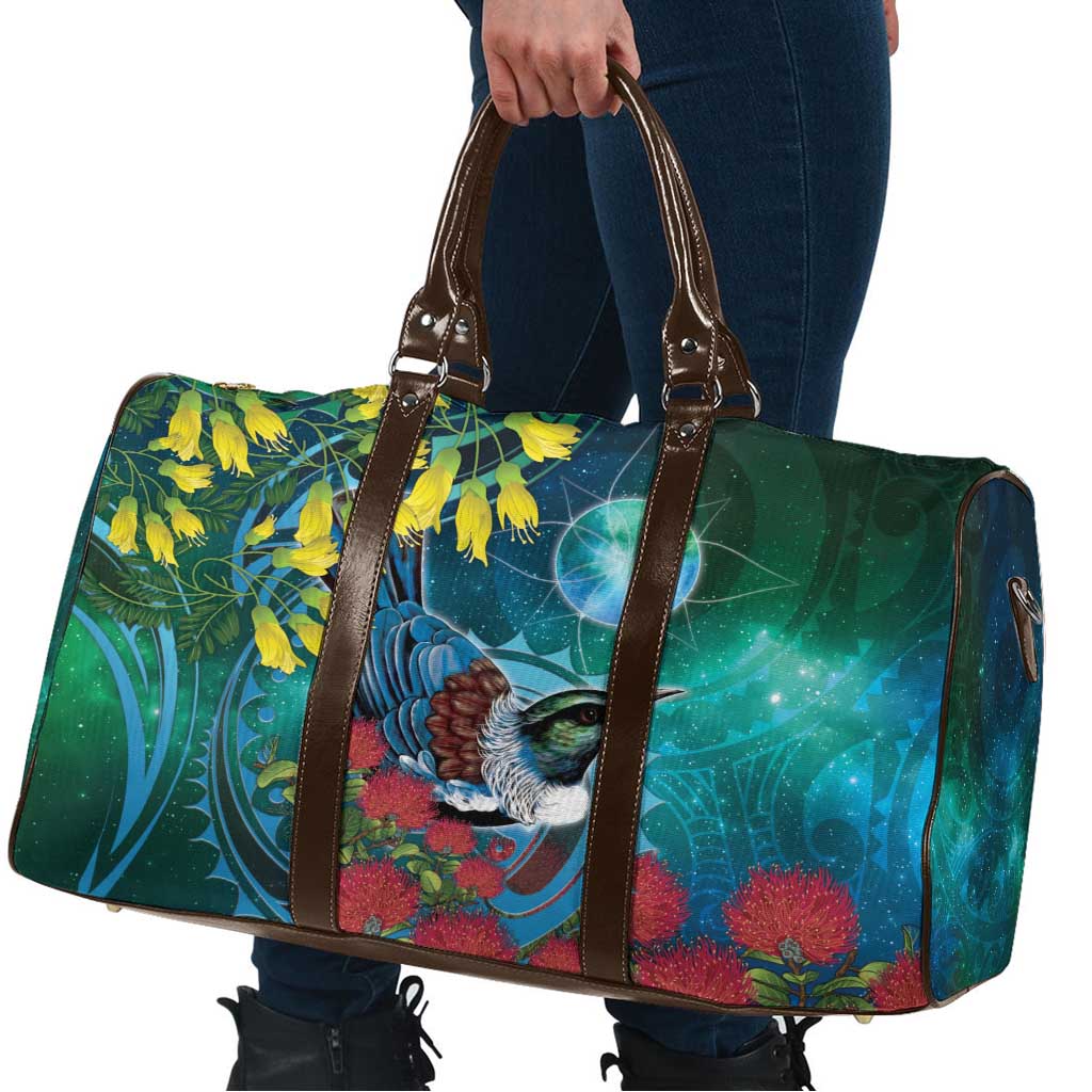 New Zealand Tui Bird Travel Bag Maori Koru With Pohutukawa Galaxy Style LT05 - Polynesian Pride