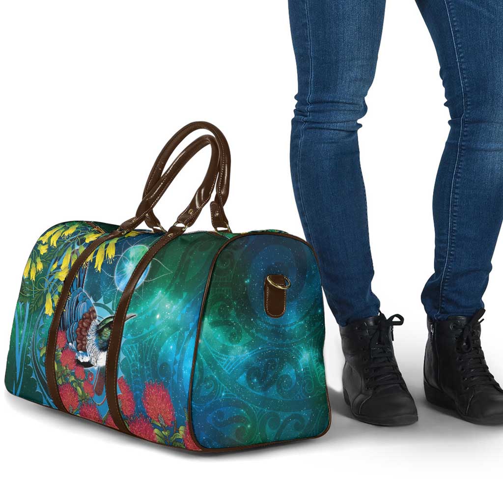 New Zealand Tui Bird Travel Bag Maori Koru With Pohutukawa Galaxy Style LT05 - Polynesian Pride