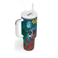 New Zealand Tui Bird Tumbler With Handle Maori Koru With Pohutukawa Galaxy Style LT05 - Polynesian Pride