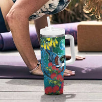New Zealand Tui Bird Tumbler With Handle Maori Koru With Pohutukawa Galaxy Style LT05 - Polynesian Pride