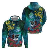 New Zealand Tui Bird Zip Hoodie Maori Koru With Pohutukawa Galaxy Style LT05 - Polynesian Pride