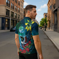 New Zealand Tui Bird Zipper Polo Shirt Maori Koru With Pohutukawa Galaxy Style - Polynesian Pride