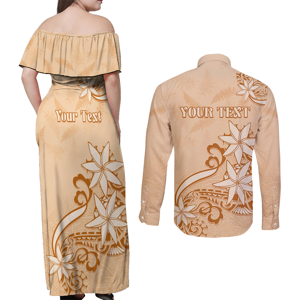 Personalised New Zealand Auckland Folk Festival Couples Matching Off Shoulder Maxi Dress and Long Sleeve Button Shirt Vintage Style LT05 - Polynesian Pride