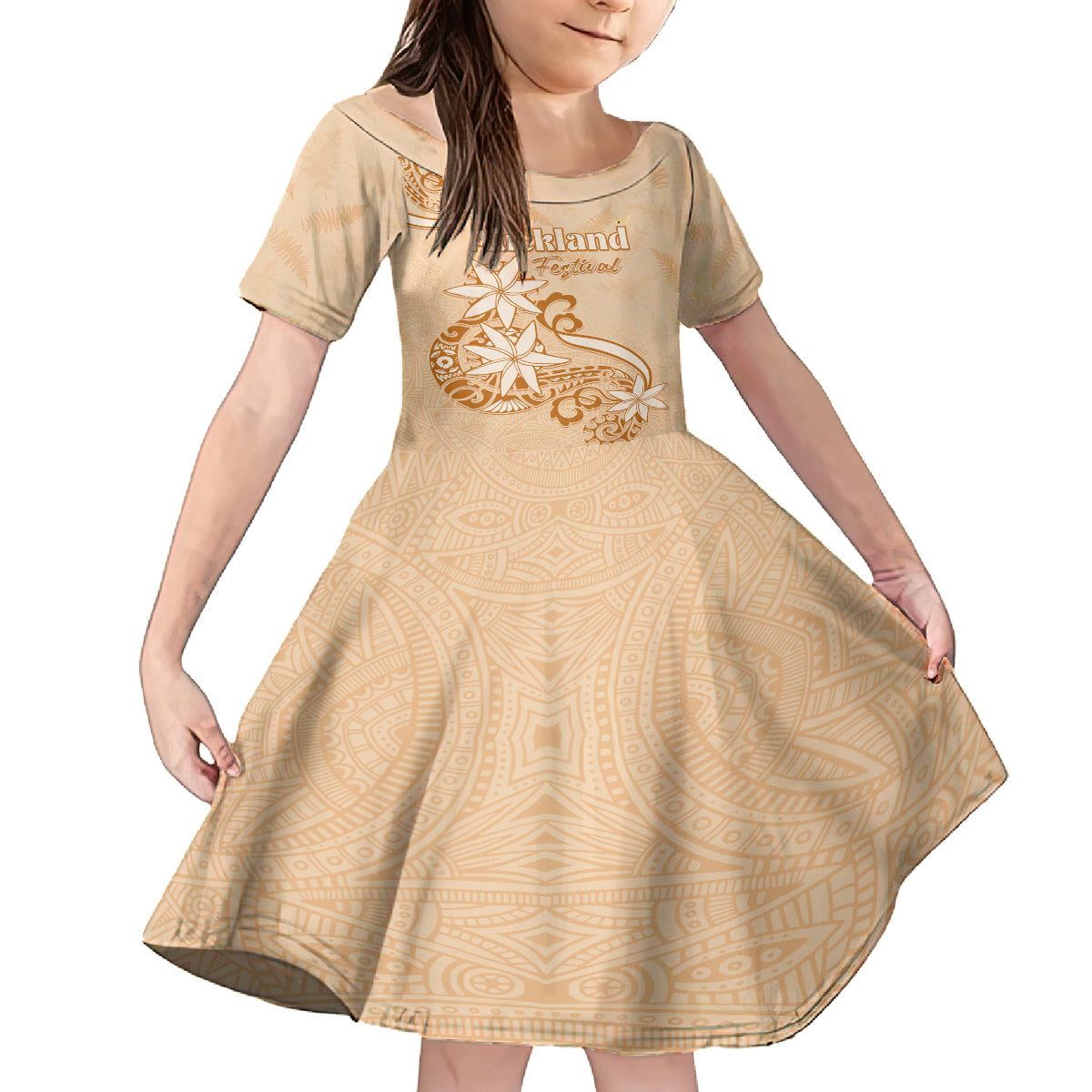 Personalised New Zealand Auckland Folk Festival Family Matching Summer Maxi Dress and Hawaiian Shirt Vintage Style LT05 Daughter's Dress Brown - Polynesian Pride