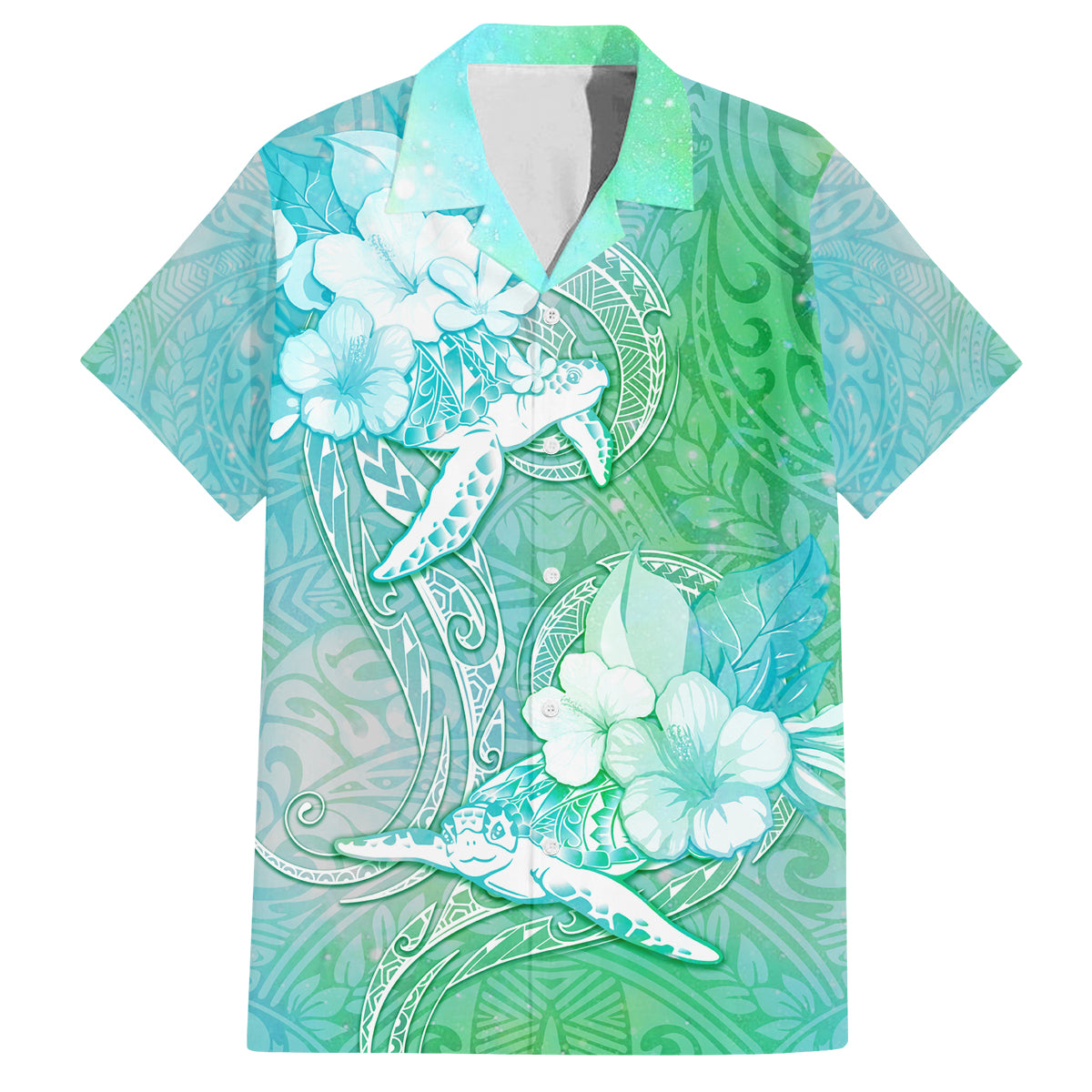 Couple Sea Turtle One Love One Heart Family Matching Off Shoulder Long Sleeve Dress and Hawaiian Shirt LT05 Dad's Shirt - Short Sleeve Aqua - Polynesian Pride