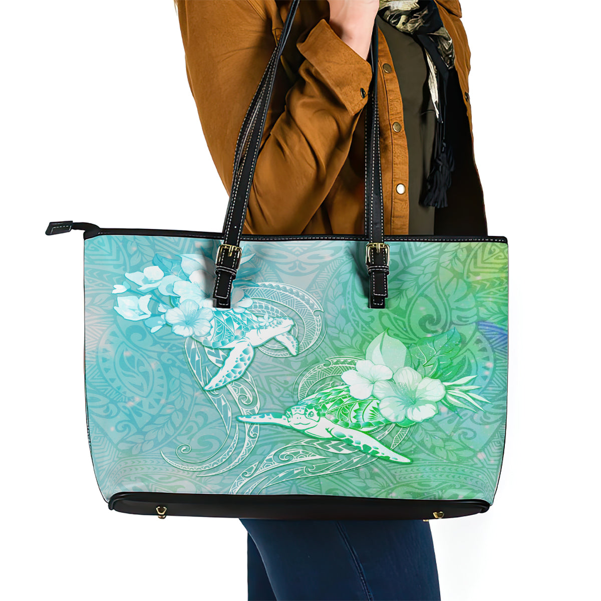 Couple Sea Turtle One Love One Heart Leather Tote Bag LT05 - Polynesian Pride