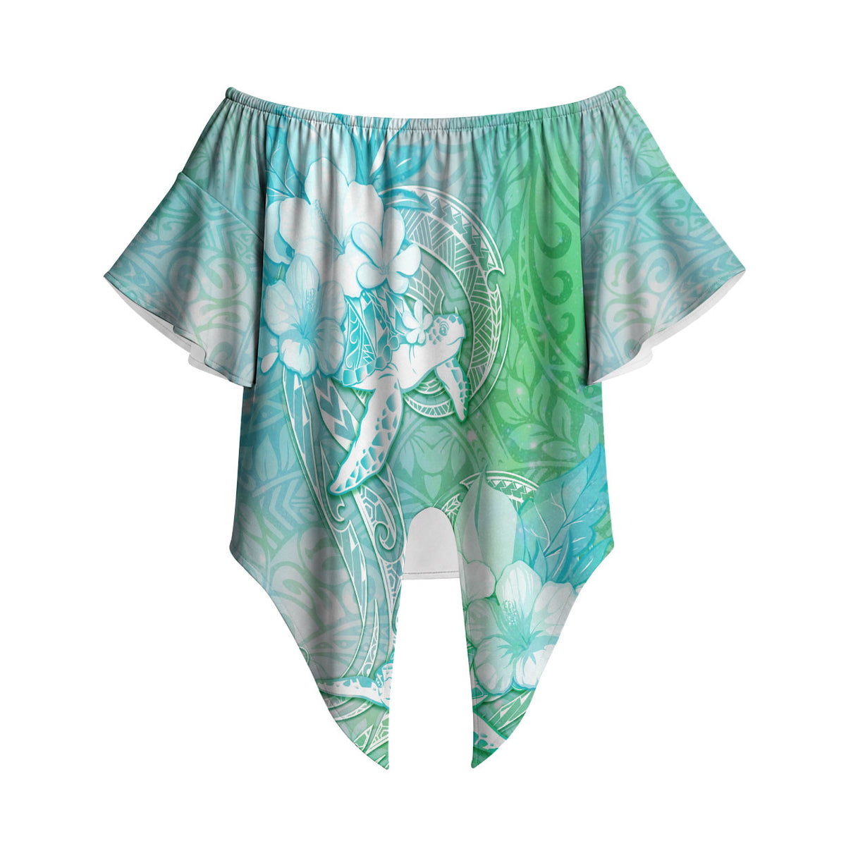 Couple Sea Turtle One Love One Heart Off Shoulder Wrap Waist Top LT05 Aqua - Polynesian Pride