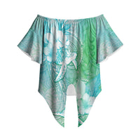 Couple Sea Turtle One Love One Heart Off Shoulder Wrap Waist Top LT05 Aqua - Polynesian Pride