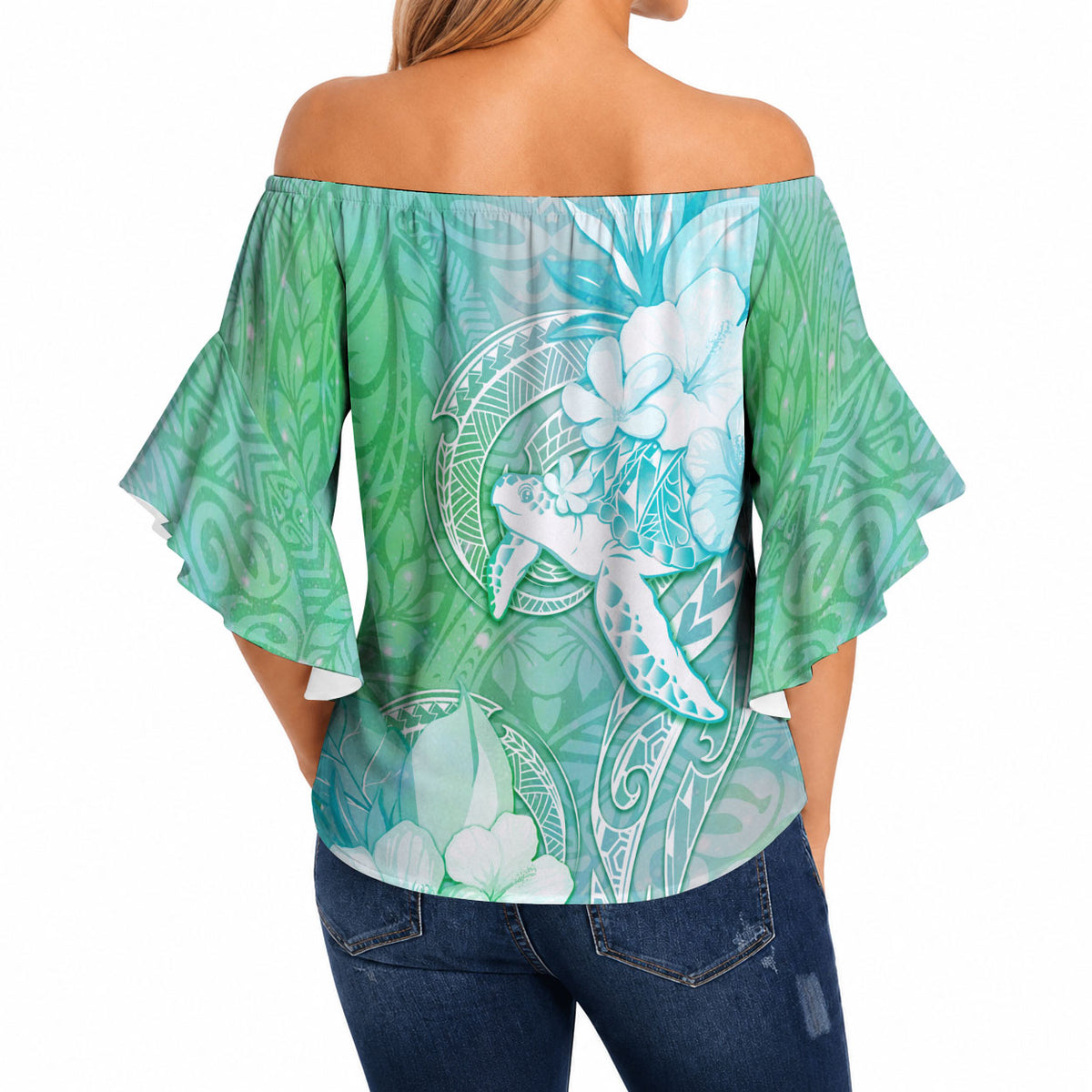 Couple Sea Turtle One Love One Heart Off Shoulder Wrap Waist Top LT05 - Polynesian Pride