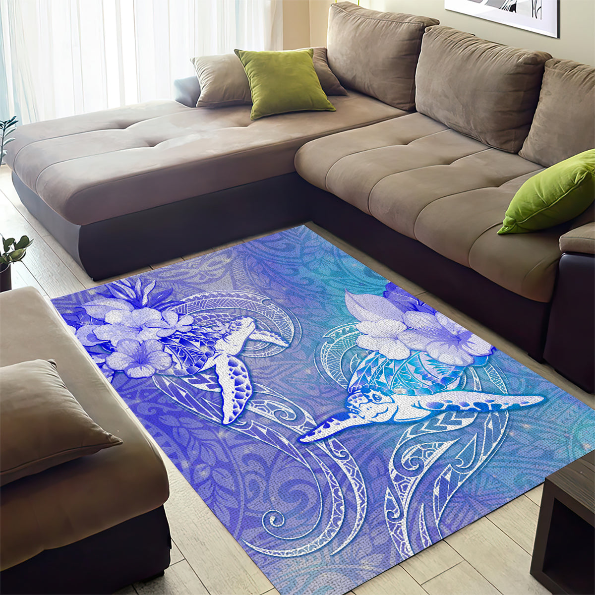 Couple Blue Sea Turtle Heart Love Area Rug LT05 - Polynesian Pride