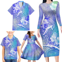 Couple Blue Sea Turtle Heart Love Family Matching Long Sleeve Bodycon Dress and Hawaiian Shirt LT05 - Polynesian Pride